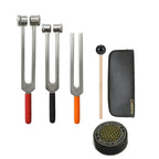 NS Crafts tuning fork set 128, 256 and 512 Hz with grip, activator, mallet and leather pouches – image 1