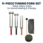 NS Crafts tuning fork set 128, 256 and 512 Hz with grip, activator, mallet and leather pouches – image 2