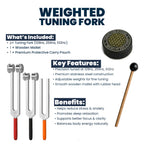 NS Crafts tuning fork set 128, 256 and 512 Hz with grip, activator, mallet and leather pouches – image 5
