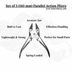 Versatile jewelry pliers with nylon, metal, and brass jaws for various applications.

