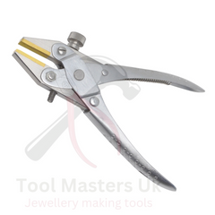 Jewelry tool: flat nose pliers with brass-lined jaw and parallel grip.

