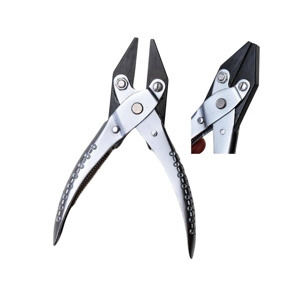 Parallel action flat nose pliers with smooth jaws for precision jewelry making.

