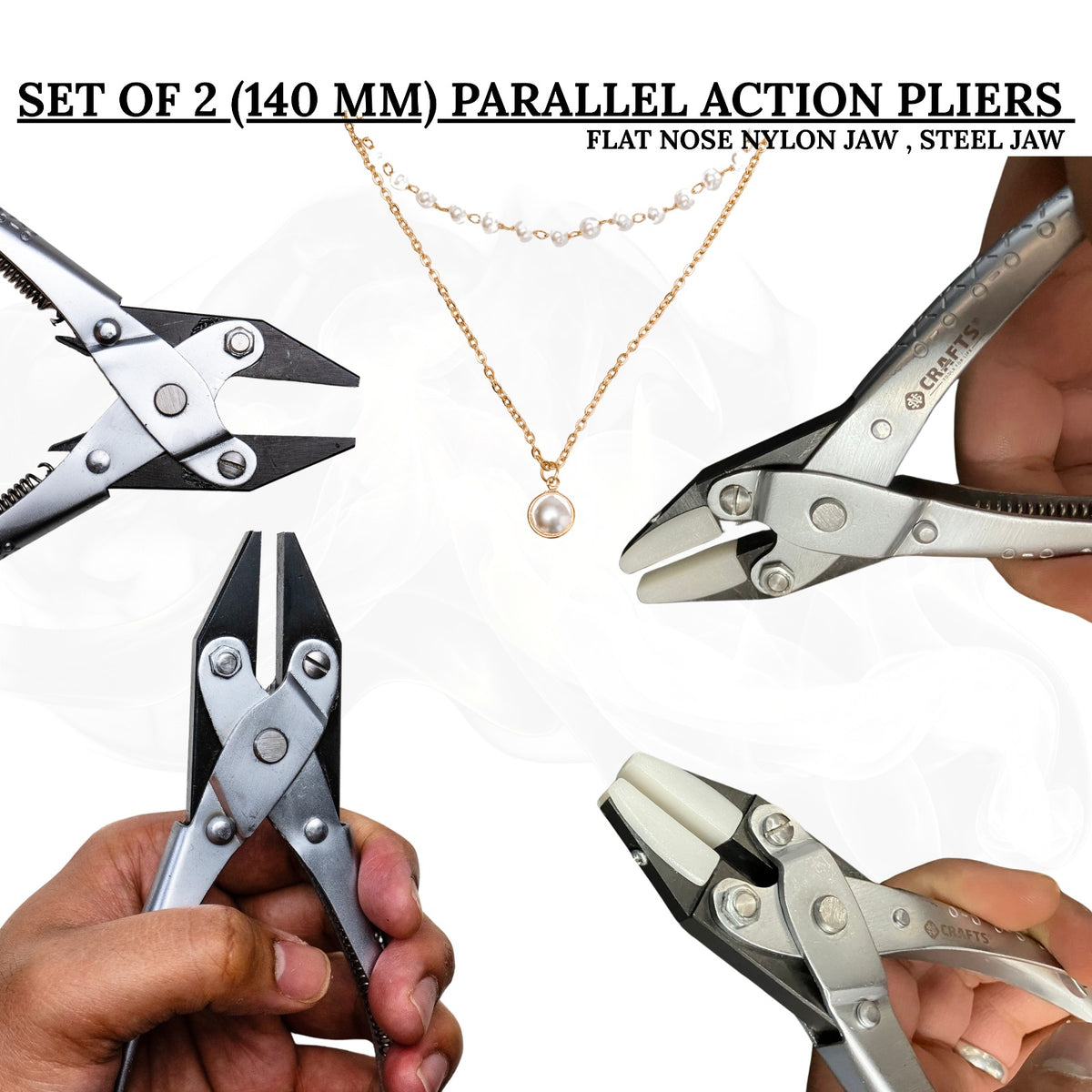Set of 2 parallel action pliers with nylon and brass jaws

