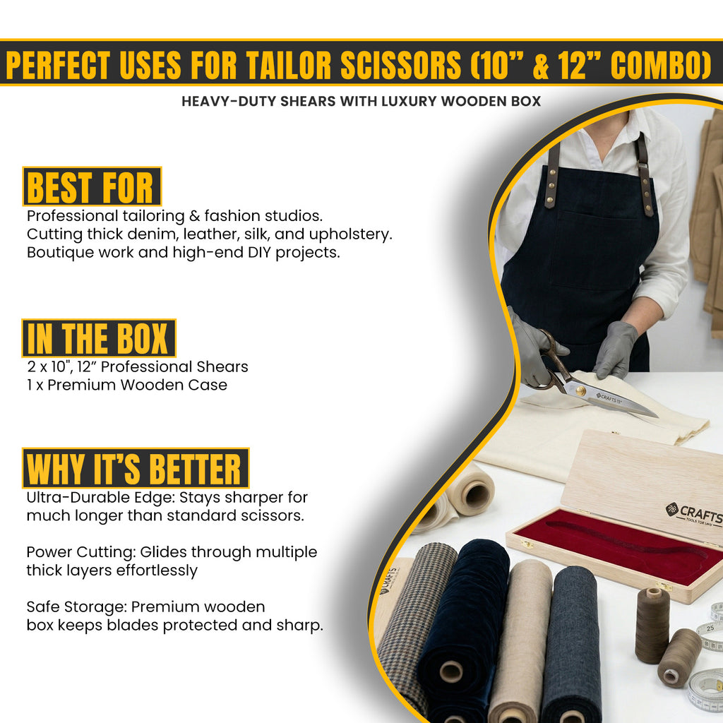 Ergonomic handles on 10 and 12 inch tailor shears