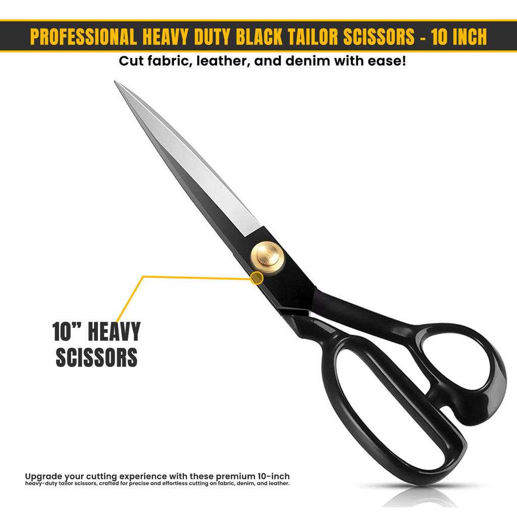 All black 10 inch fabric scissors with black grip handle