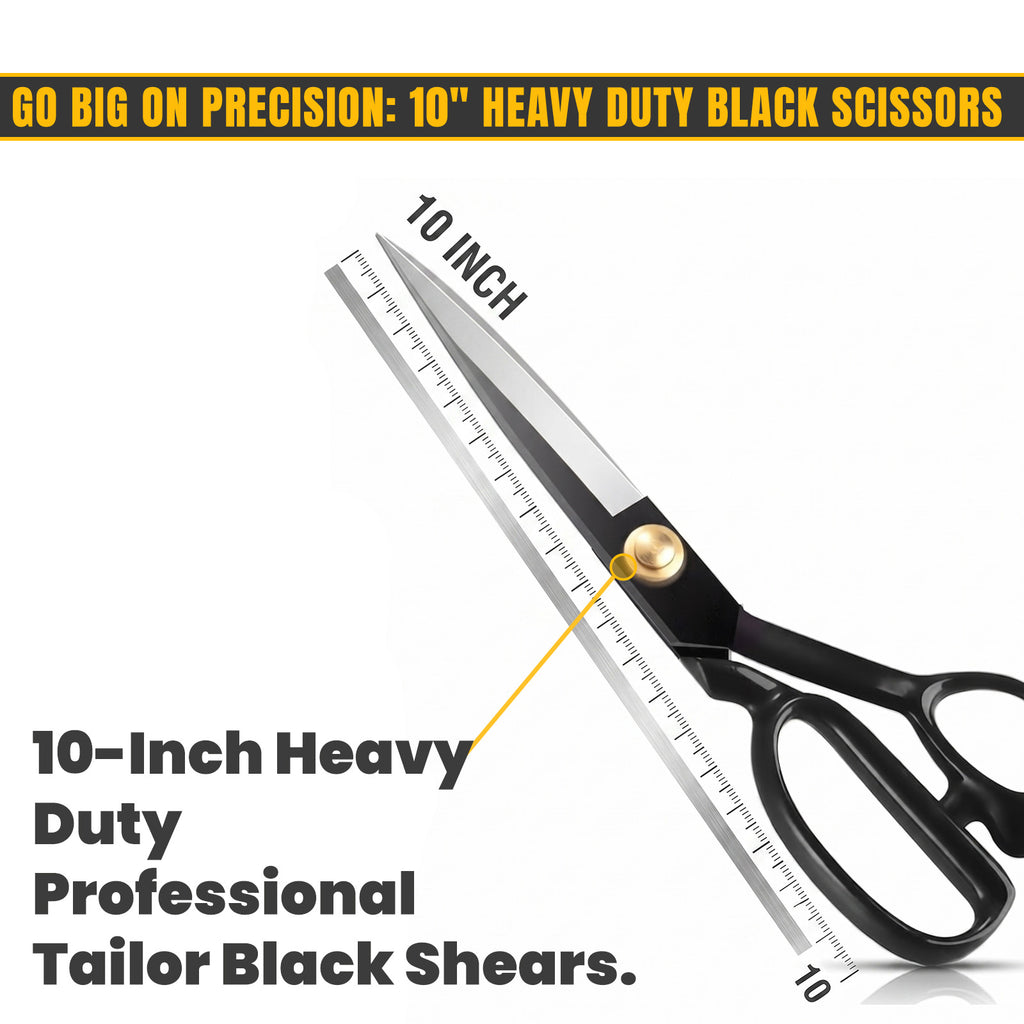 All black tailor scissors cutting fabric