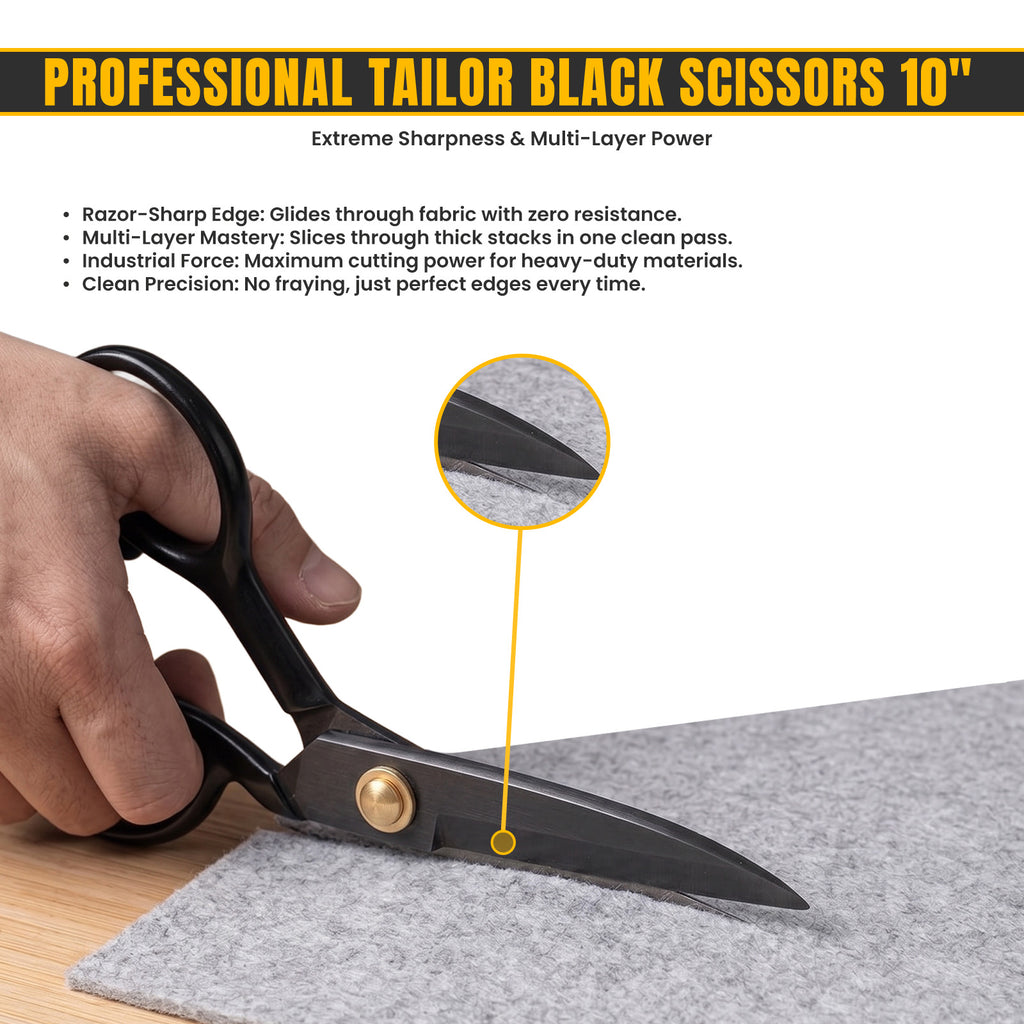 All black 10 inch tailor shears side view