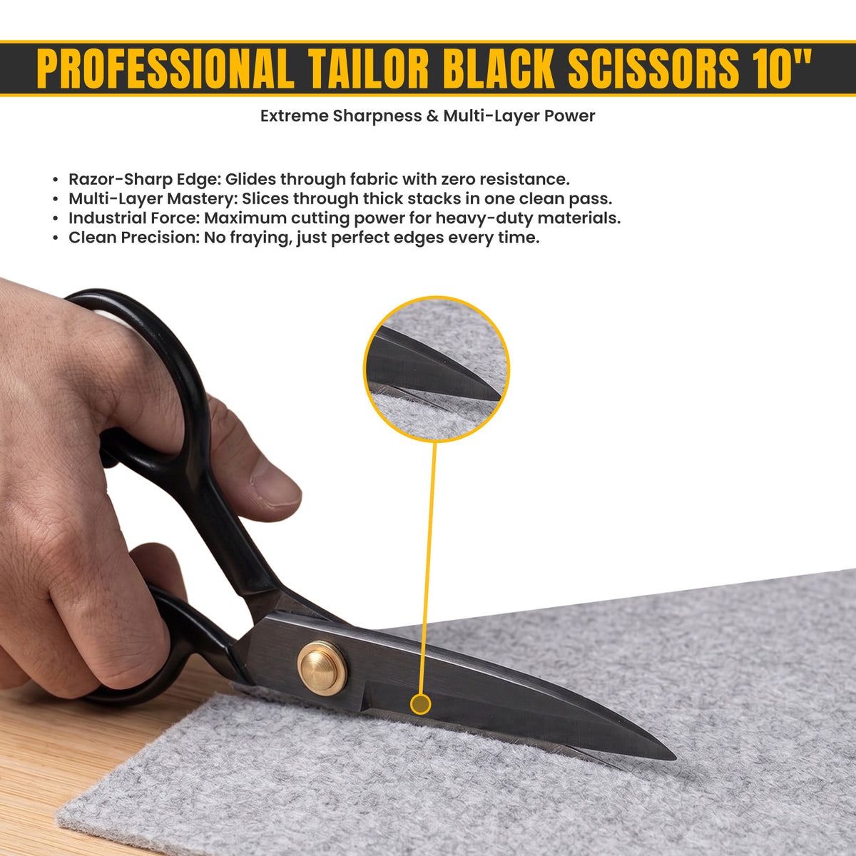 All black 10 inch tailor shears side view