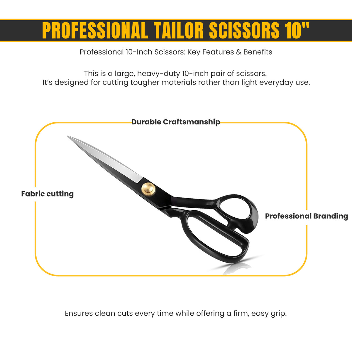 Professional black sewing scissors 10 inch