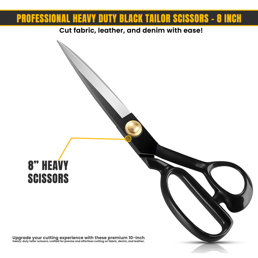 All black 8 inch fabric scissors with black grip handle