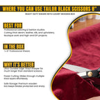 Black grip handle on 8 inch dressmaking scissors