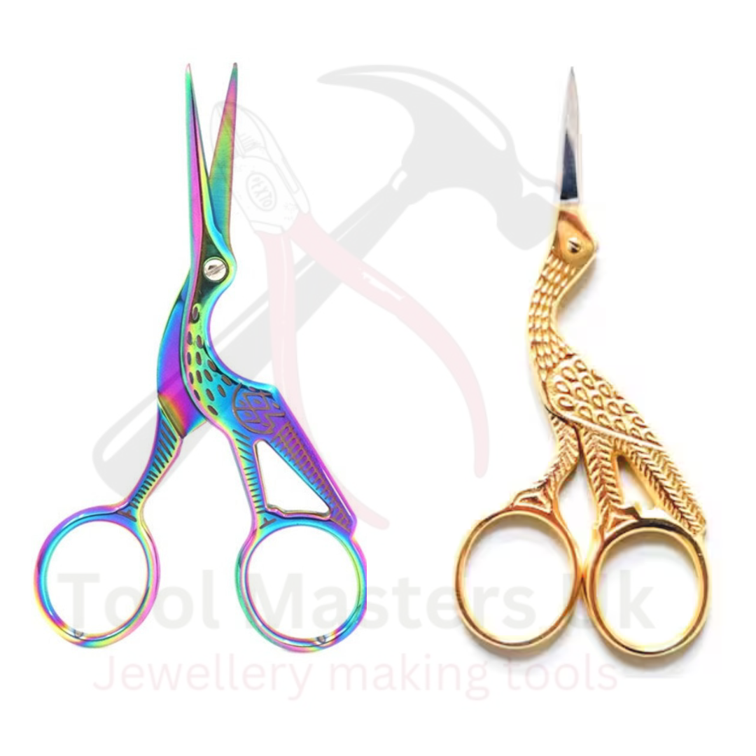 Embroidery Scissor Gold n Rainbow Hummingbird Stork Retro Scissors set