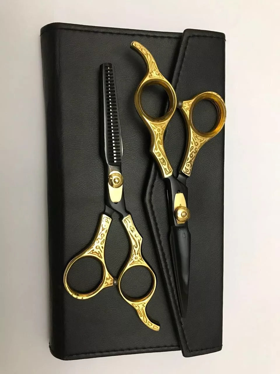 Gold Black Vintage Style Razor Edge Japanese steel j2 Hairdressing Shears set