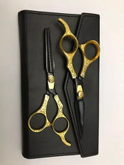 Gold Black Vintage Style Razor Edge Japanese steel j2 Hairdressing Shears set