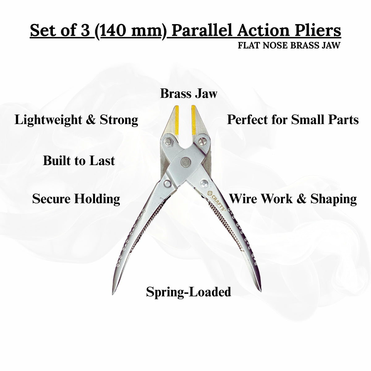 Tool set of 3 flat nose parallel pliers for wire bending and metalworking.


