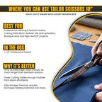 Ergonomic grip handle on 10 inch sewing shears