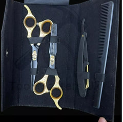 Gold Black Vintage Style Razor Edge Japanese steel j2 Hairdressing Shears set