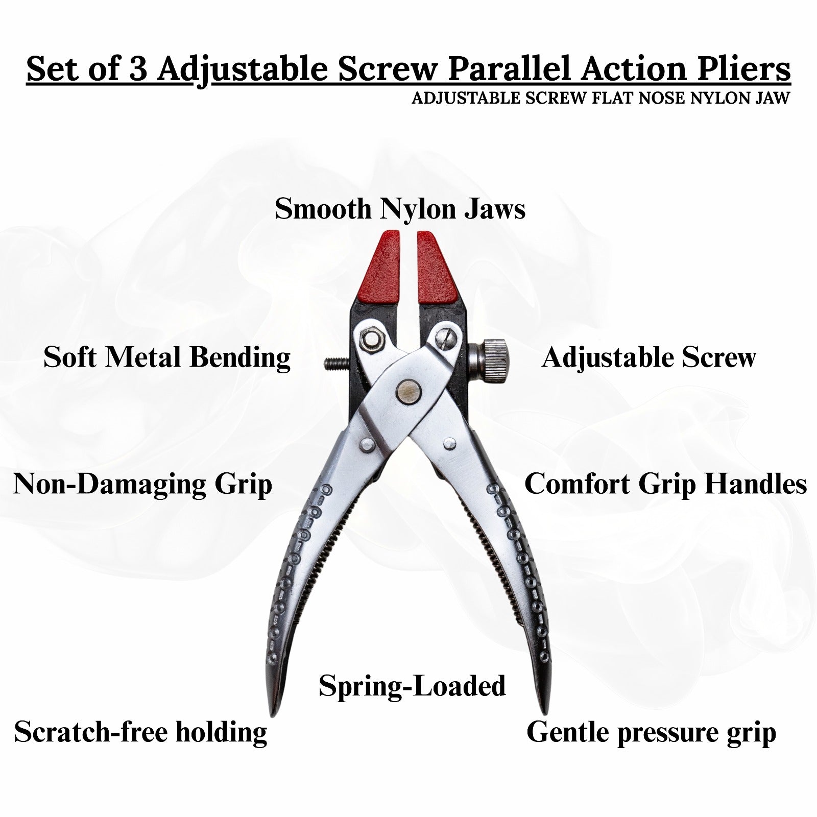Smooth jaw flat nose parallel pliers with adjustable stop for fine work.

