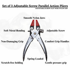 Smooth jaw flat nose parallel pliers with adjustable stop for fine work.

