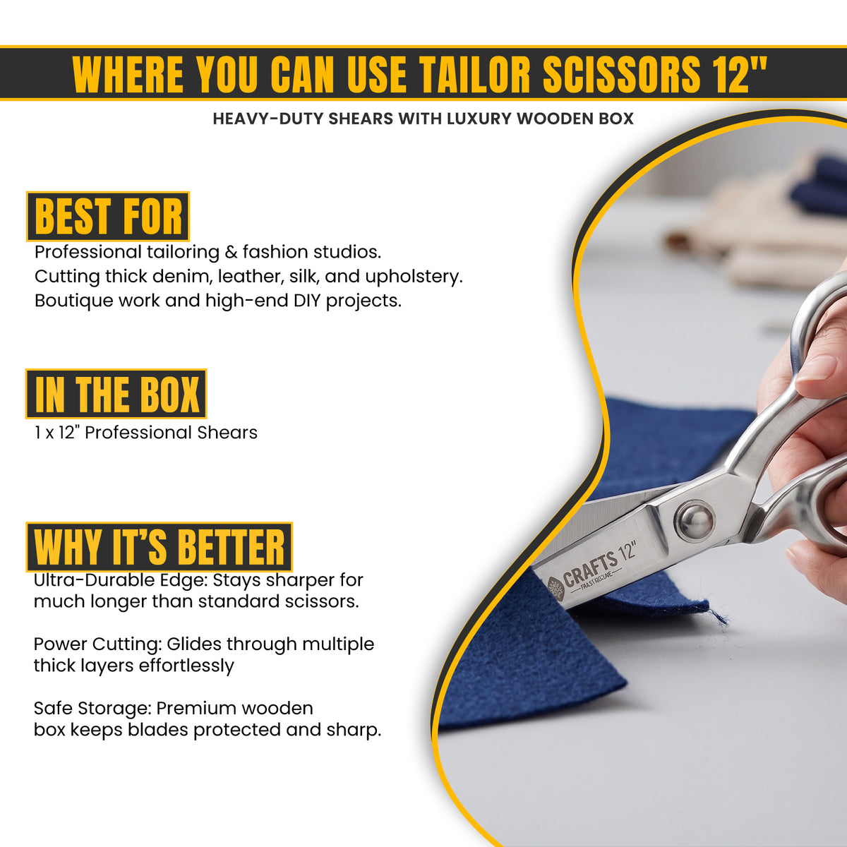 Right-handed 12 inch tailor scissors handle