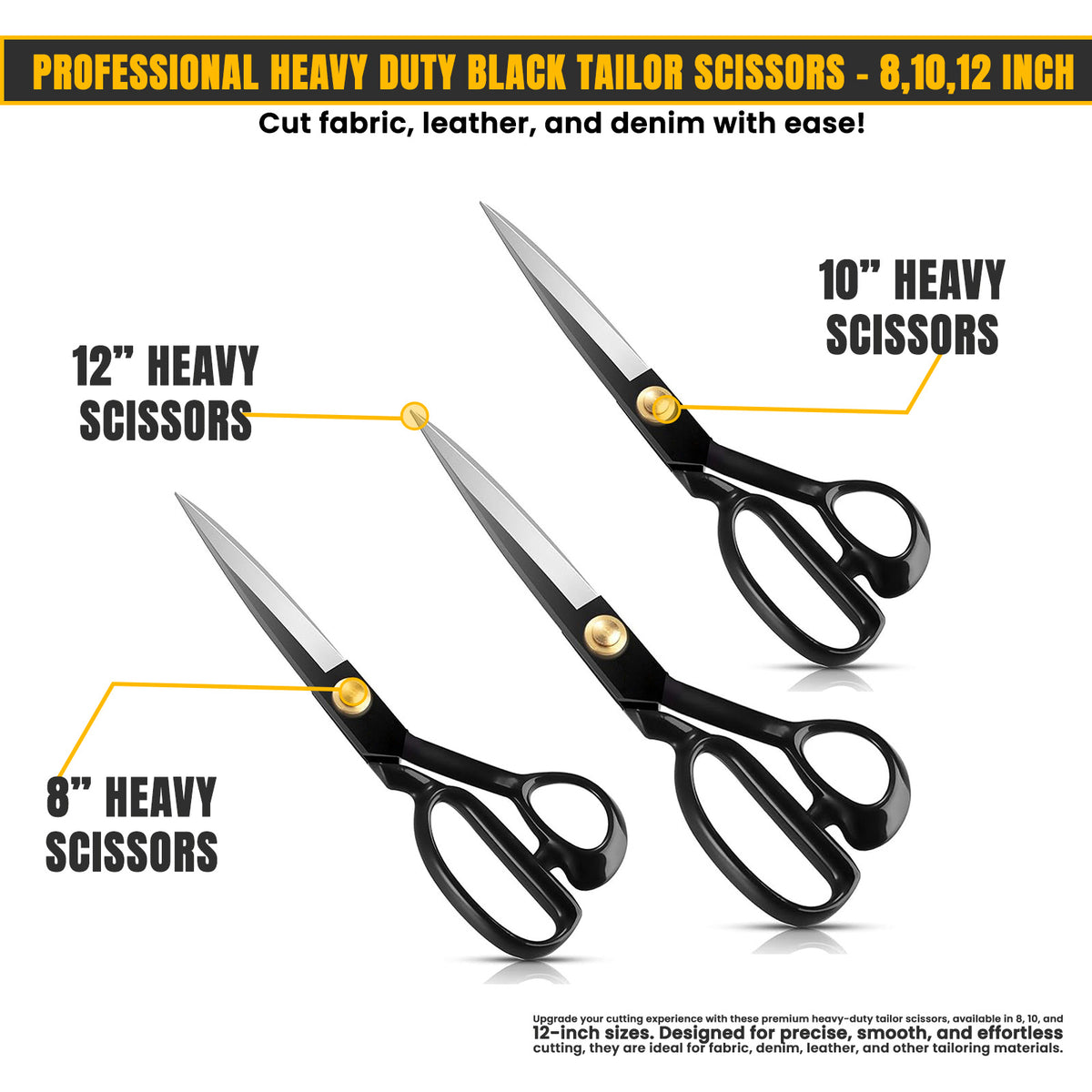 All black fabric scissors set with black grip handles