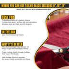 Black grip handles on 3 piece dressmaking scissors set