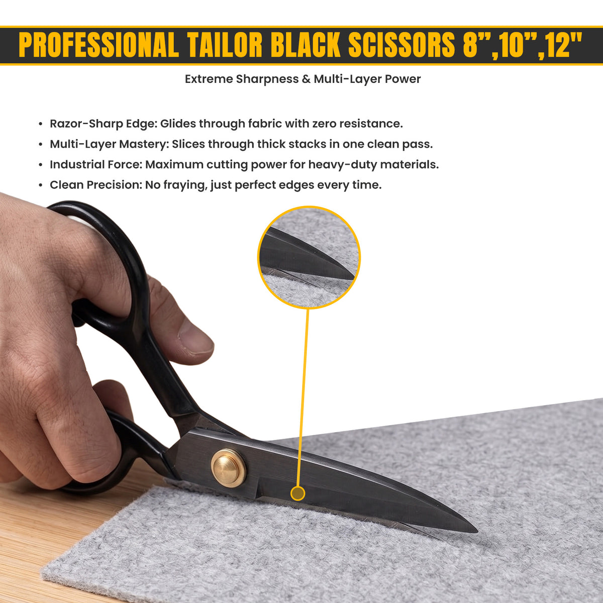 All black tailor scissors set for fabric and leather