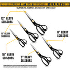 All black fabric scissors set 8, 9, 10, 11 and 12 inch