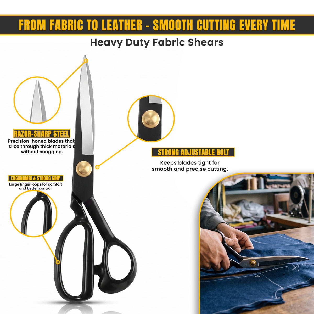 5 sizes of professional black tailor shears