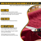 Black grip handles on 5 piece dressmaking scissors set