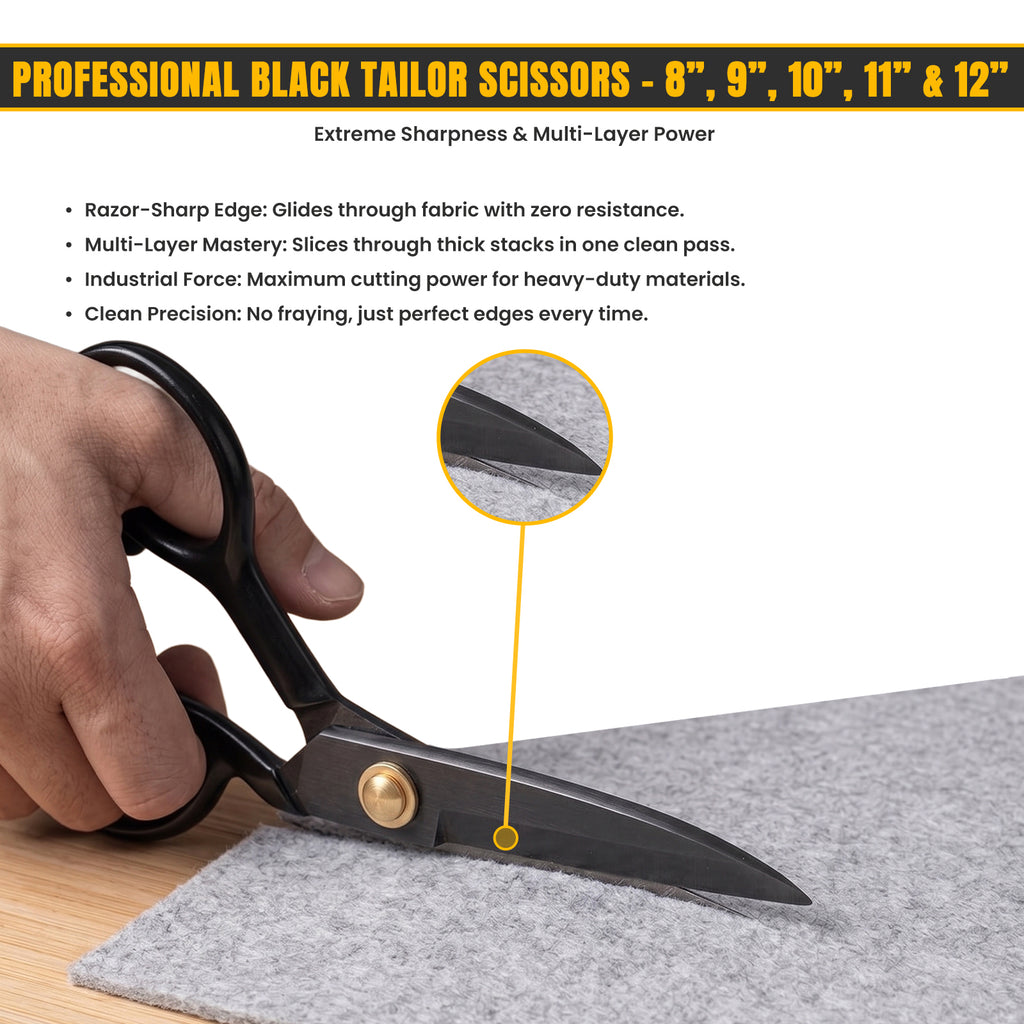 All black tailor scissors set for fabric and leather