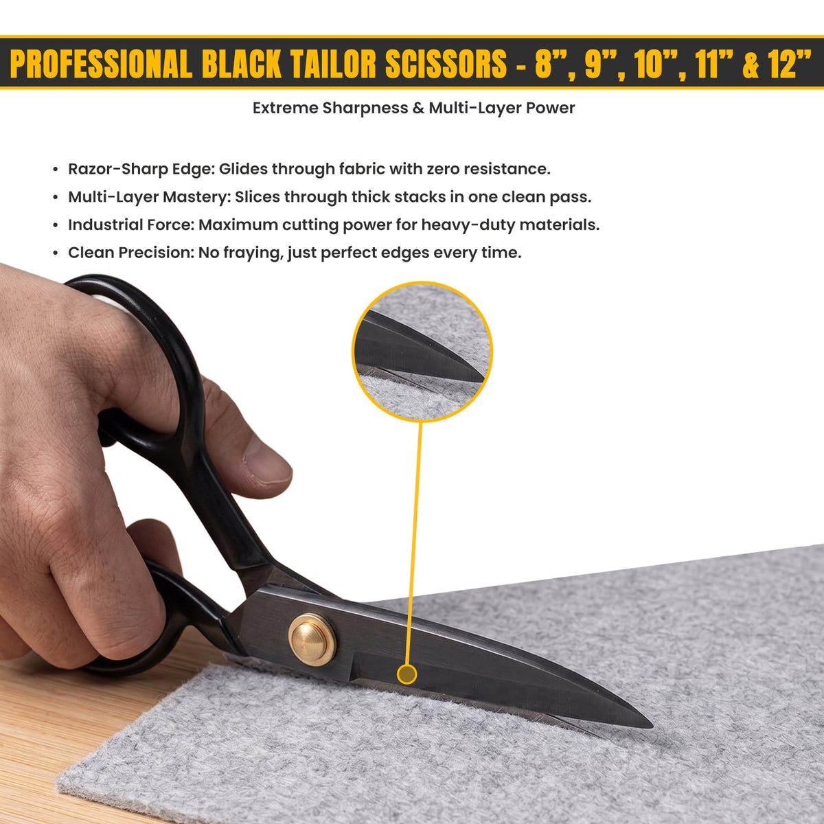 All black tailor scissors set for fabric and leather
