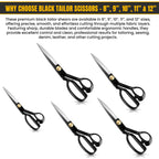 5 piece all black tailor scissors set by Tools Master UK