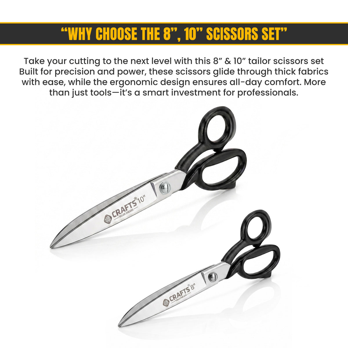 Black handle tailor scissors set by Tools Master UK