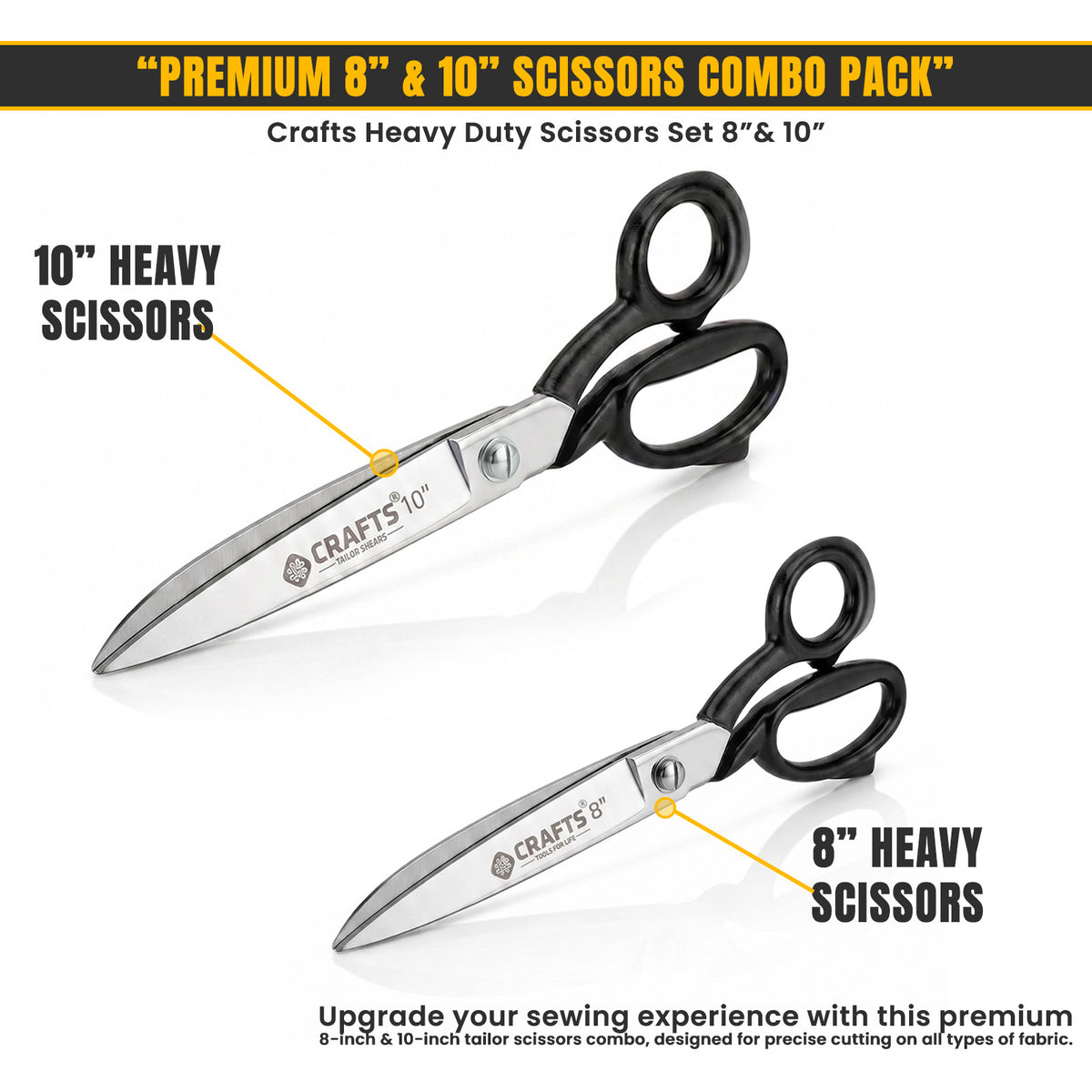 Black handle fabric scissors set 8 and 10 inch