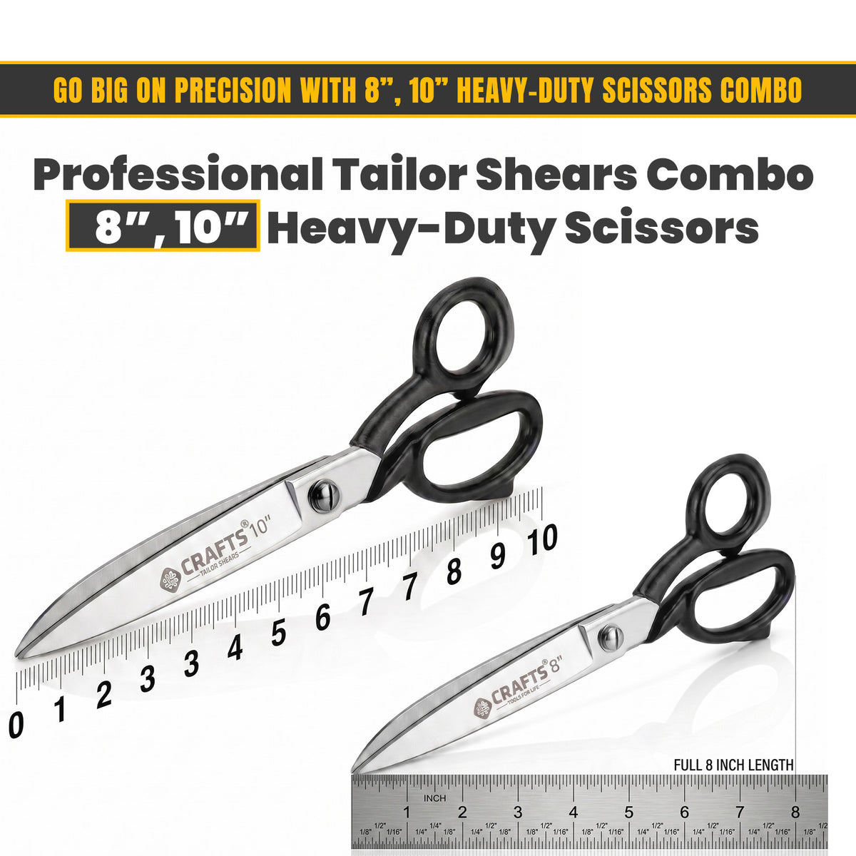 Black handle tailor scissors cutting fabric