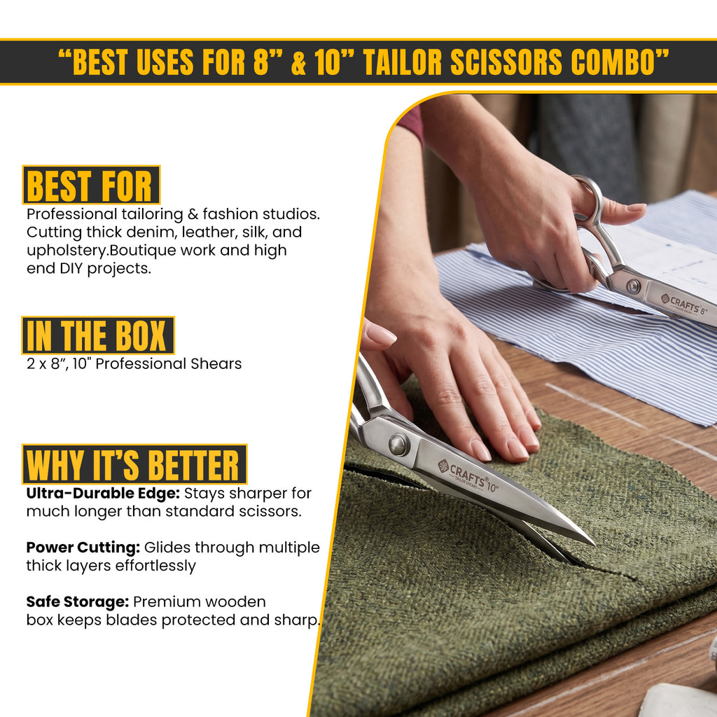 Ergonomic handles on 8 and 10 inch dressmaking shears
