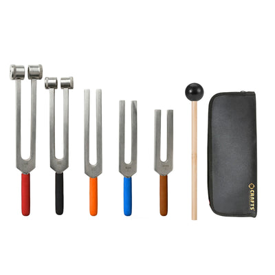 Set of 5 tuning forks – 128, 256, 512, 1024 and 2048 Hz with silicone hammer